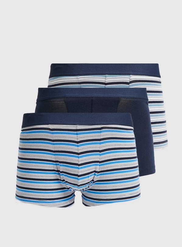 Blue Stripe & Plain Hipsters 3 Pack  XL
